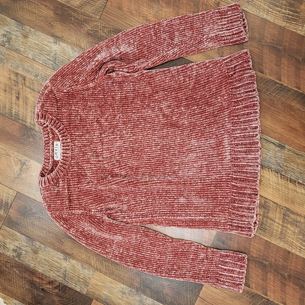 Orvis Dark Salmon Pink Chenille Chunky Knit Sweater, Size Medium